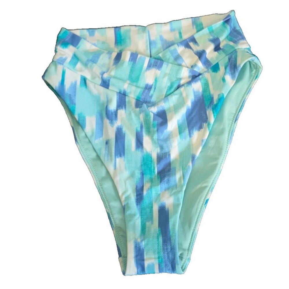Aerie Blue High waisted High Cut Cheeky Swim Bathing Suit Bottom Small NEW